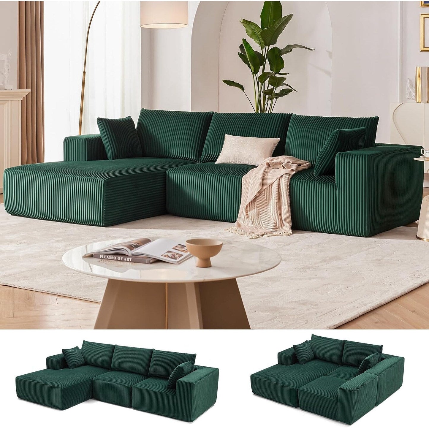 Divano componibile modulare 108 Cloud - Divano a L con seduta profonda e chaise longue, divano imbottito per soggiorno e camera da letto