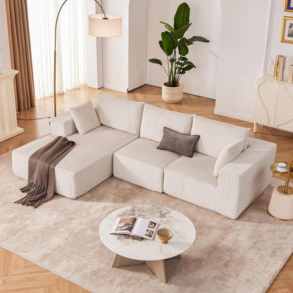 Divano componibile modulare 108 Cloud - Divano a L con seduta profonda e chaise longue, divano imbottito per soggiorno e camera da letto