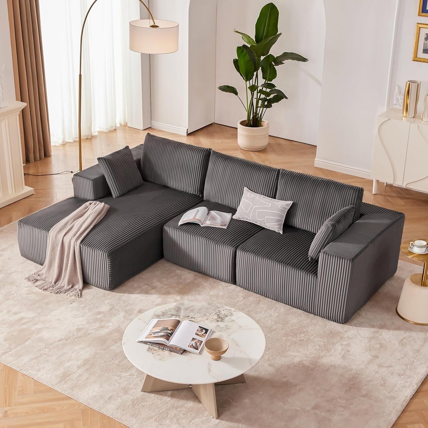 Divano componibile modulare 108 Cloud - Divano a L con seduta profonda e chaise longue, divano imbottito per soggiorno e camera da letto