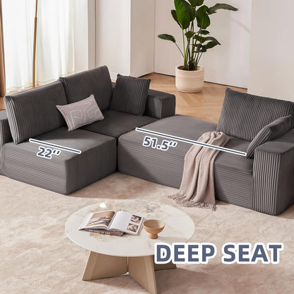 Divano componibile modulare 108 Cloud - Divano a L con seduta profonda e chaise longue, divano imbottito per soggiorno e camera da letto