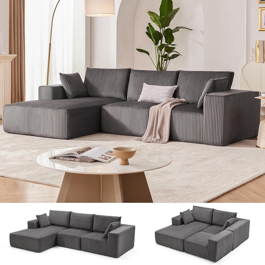 Divano componibile modulare 108 Cloud - Divano a L con seduta profonda e chaise longue, divano imbottito per soggiorno e camera da letto