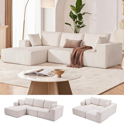 Divano componibile modulare 108 Cloud - Divano a L con seduta profonda e chaise longue, divano imbottito per soggiorno e camera da letto