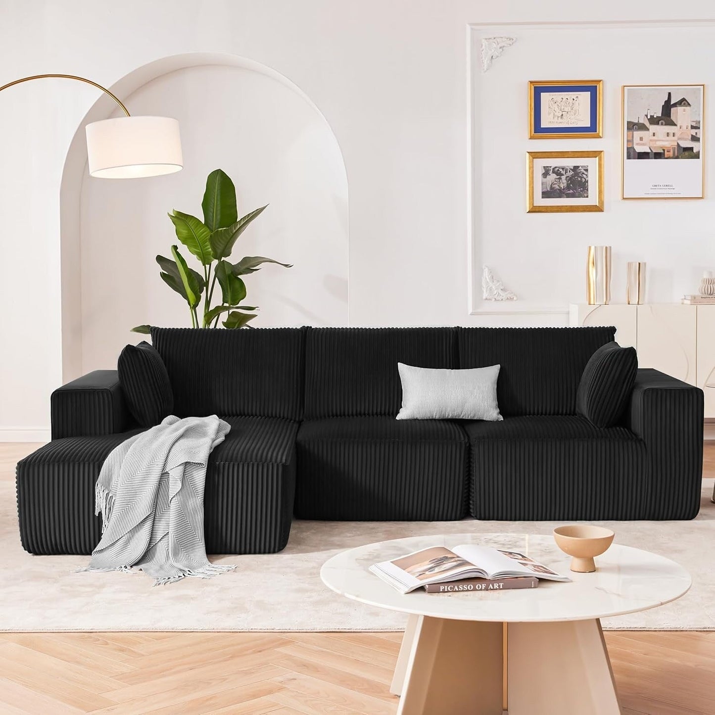 Divano componibile modulare 108 Cloud - Divano a L con seduta profonda e chaise longue, divano imbottito per soggiorno e camera da letto