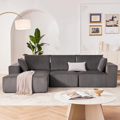 Divano componibile modulare 108 Cloud - Divano a L con seduta profonda e chaise longue, divano imbottito per soggiorno e camera da letto