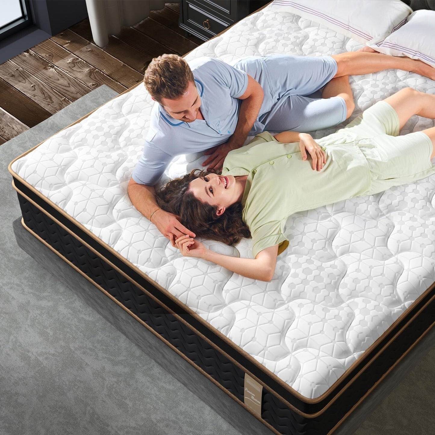 10 materassi Full Plush con molle insacchettate e memory foam in gel, senza fibra di vetro, isolamento del movimento, supporto dei bordi, materasso in una scatola