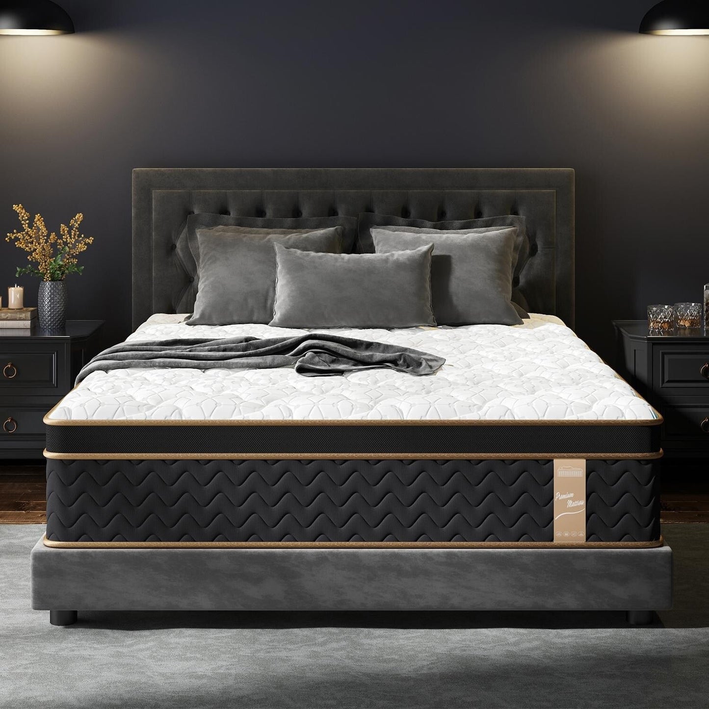 10 materassi Full Plush con molle insacchettate e memory foam in gel, senza fibra di vetro, isolamento del movimento, supporto dei bordi, materasso in una scatola