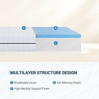 Materasso in memory foam gel medio da 10'' in una scatola con fodera staccabile
