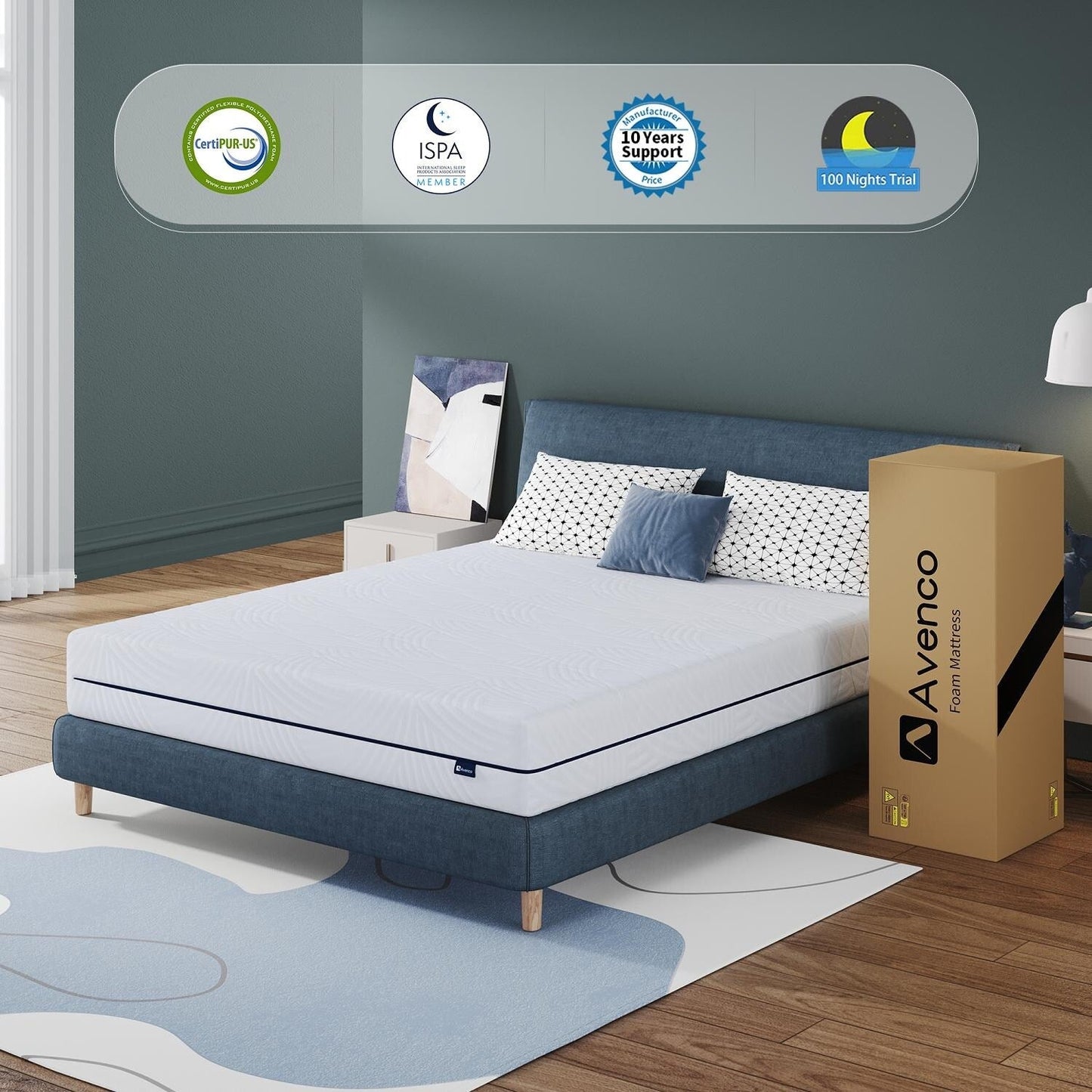 Materasso in memory foam gel medio da 10'' in una scatola con fodera staccabile