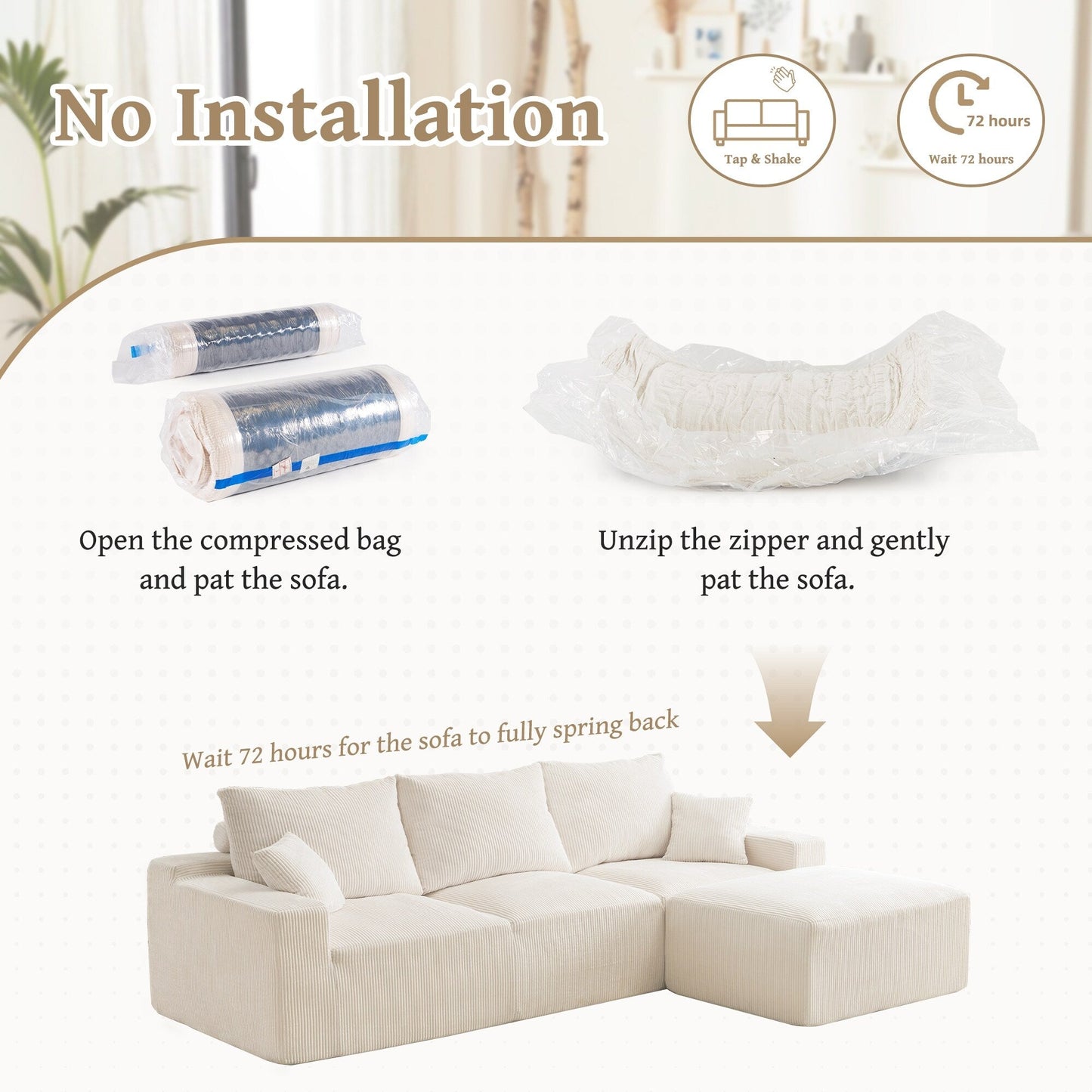 Divano componibile a L da 110, divano a 3 posti con chaise longue e compressione completa