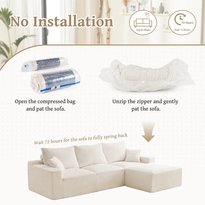 Divano componibile a L da 110, divano a 3 posti con chaise longue e compressione completa