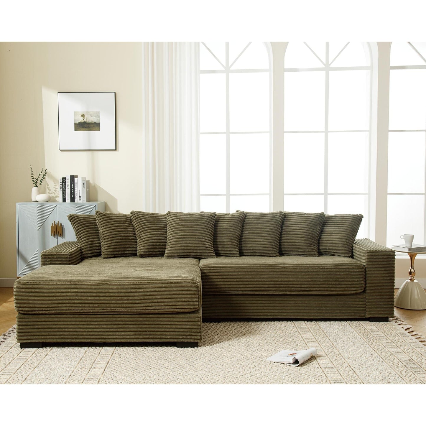 111.4 Divano in flanella verde, elegante scelta di rifugio - compagno ideale per soggiorno, camera da letto, ufficio