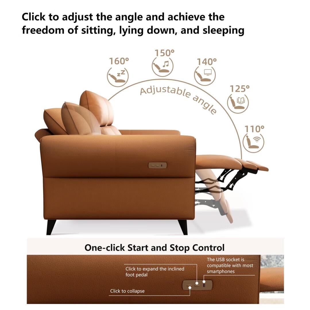 Divano reclinabile elettrico in pelle vegana da 112,5'' con porta di ricarica USB