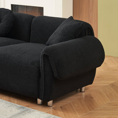 Divano a 3 posti in tessuto Teddy da 112'' con 3 cuscini, antigraffio, con morbida imbottitura e gambe in metallo