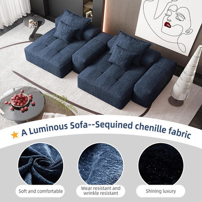 Divano modulare a 4 posti in ciniglia da 113,39 pollici, design trapuntato scintillante, base antiscivolo