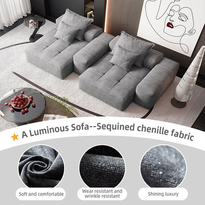 Divano modulare a 4 posti in ciniglia da 113,39 pollici, design trapuntato scintillante, base antiscivolo