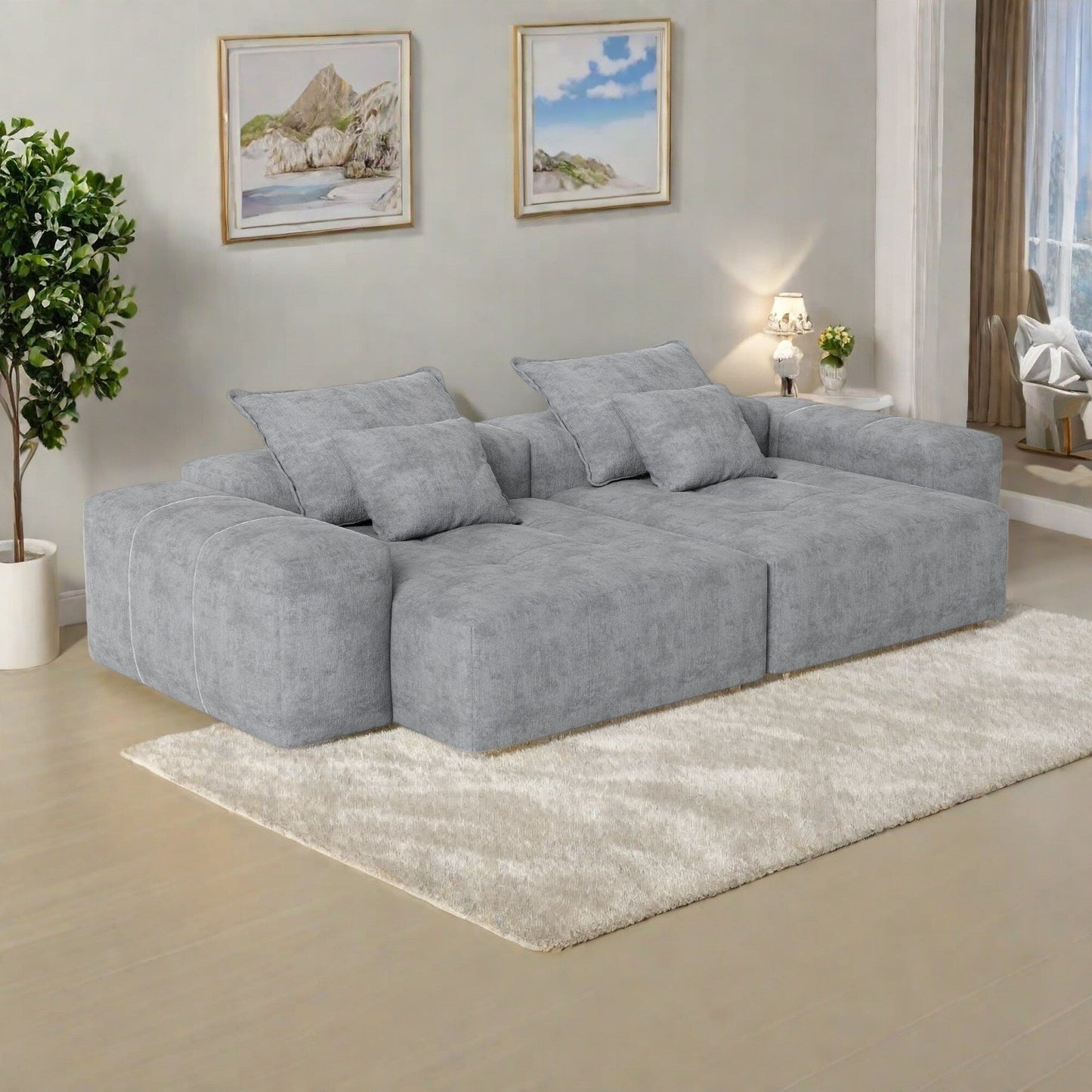 Divano modulare a 4 posti in ciniglia da 113,39 pollici, design trapuntato scintillante, base antiscivolo