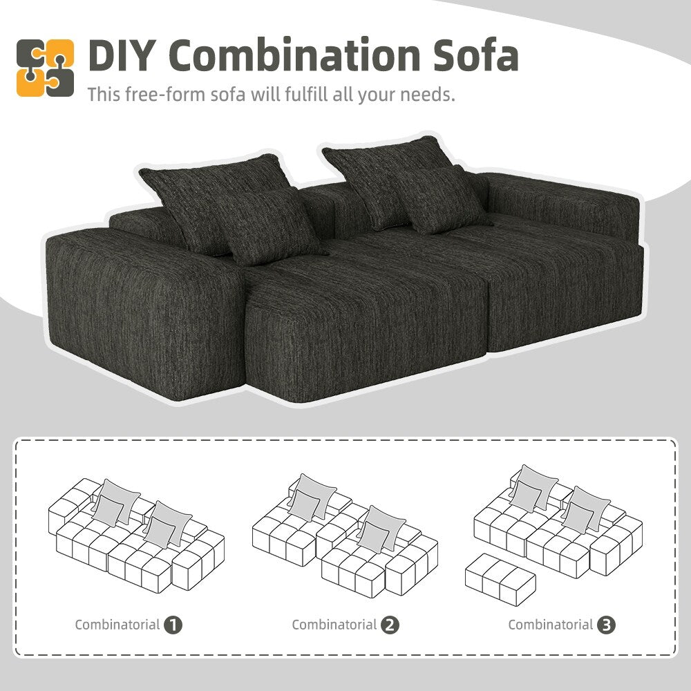 Divano modulare a 4 posti in ciniglia da 113,39 pollici, design trapuntato scintillante, base antiscivolo
