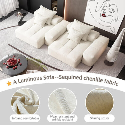 Divano modulare a 4 posti in ciniglia da 113,39 pollici, design trapuntato scintillante, base antiscivolo