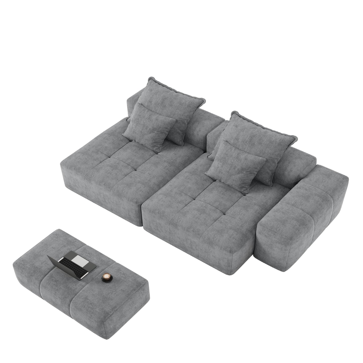 Divano modulare a 4 posti in ciniglia da 113,39 pollici, design trapuntato scintillante, base antiscivolo