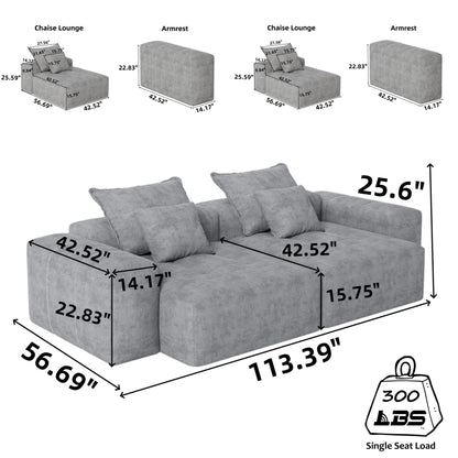 Divano modulare a 4 posti in ciniglia da 113,39 pollici, design trapuntato scintillante, base antiscivolo