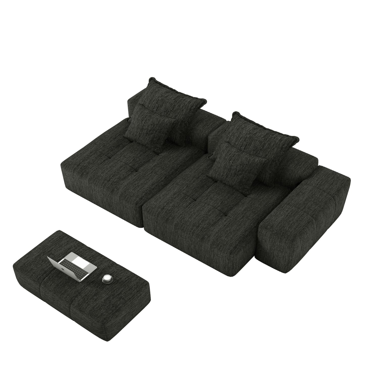 Divano modulare a 4 posti in ciniglia da 113,39 pollici, design trapuntato scintillante, base antiscivolo