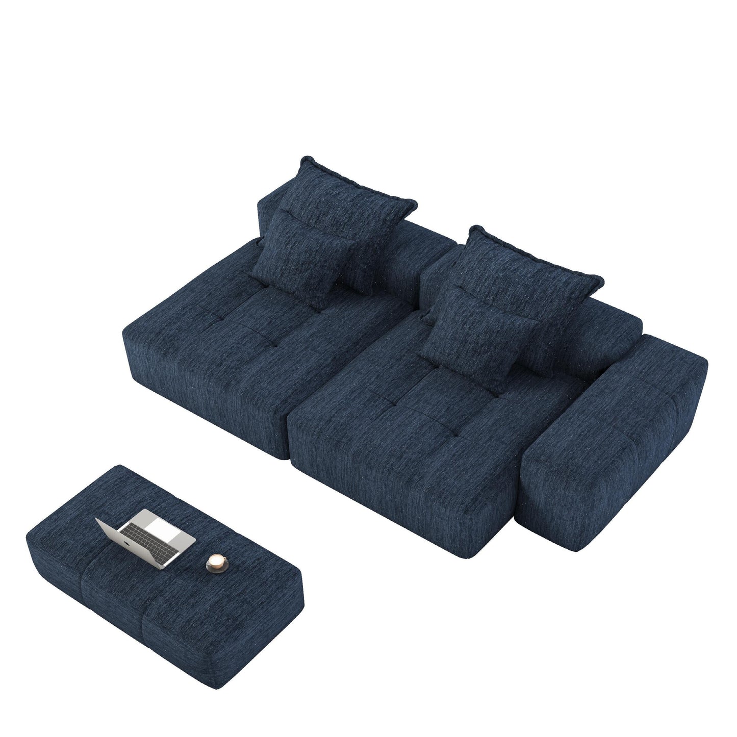 Divano modulare a 4 posti in ciniglia da 113,39 pollici, design trapuntato scintillante, base antiscivolo