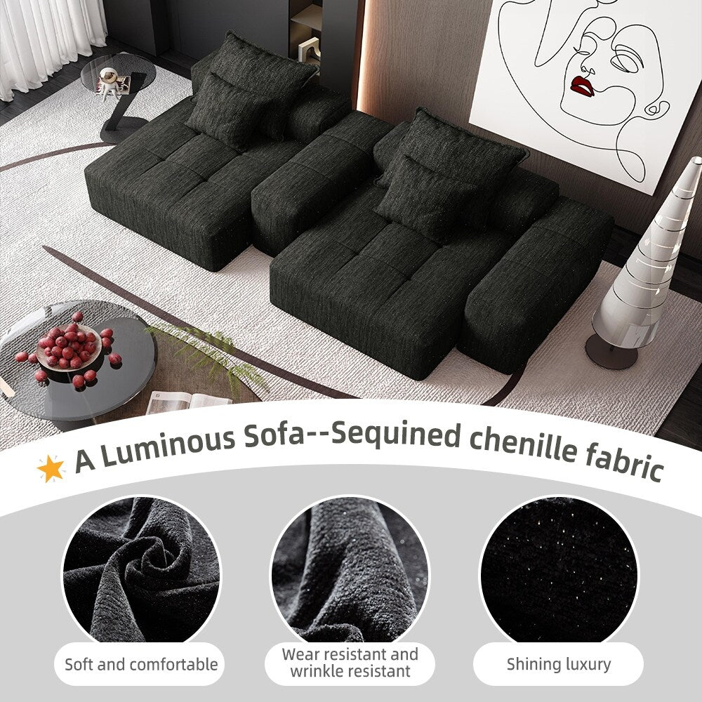 Divano modulare a 4 posti in ciniglia da 113,39 pollici, design trapuntato scintillante, base antiscivolo