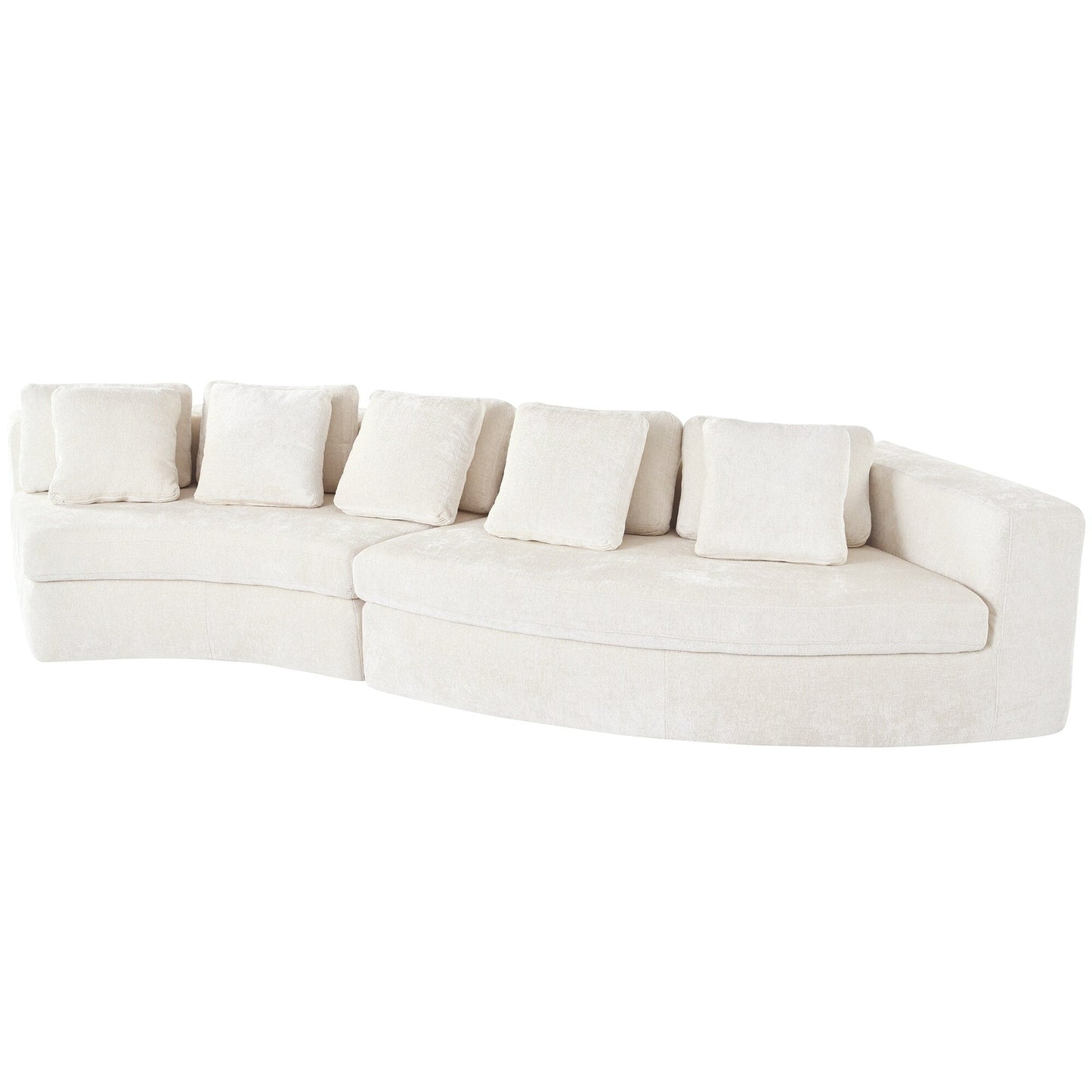 Divano modulare in schiuma pura 115.7, set da 2 pezzi con 5 cuscini, 4 posti, tessuto jacquard ciniglia, design curvo