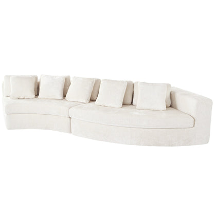 Divano modulare in schiuma pura 115.7, set da 2 pezzi con 5 cuscini, 4 posti, tessuto jacquard ciniglia, design curvo