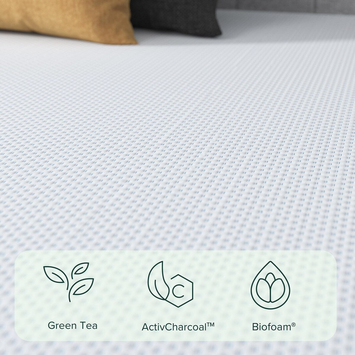 Materasso in memory foam con gel rinfrescante al tè verde da 12 pollici, senza fibra di vetro, schiuma di gel rinfrescante, allevia la pressione, letto in scatola, singolo