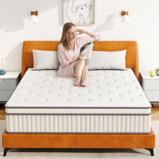 Materasso ibrido matrimoniale da 12 pollici, materasso a molle ibrido in memory foam da 12 pollici, materasso a media sensazione per alleviare la pressione