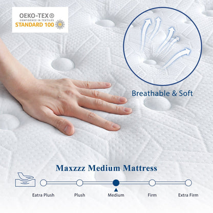 Materasso ibrido King da 12 pollici in scatola con memory foam rinfrescante, molle insacchettate, isolamento del movimento di lusso