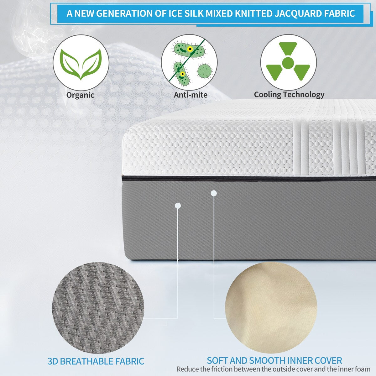 Materasso in memory foam con infusione di gel e carbone da 12 pollici (queen size)
