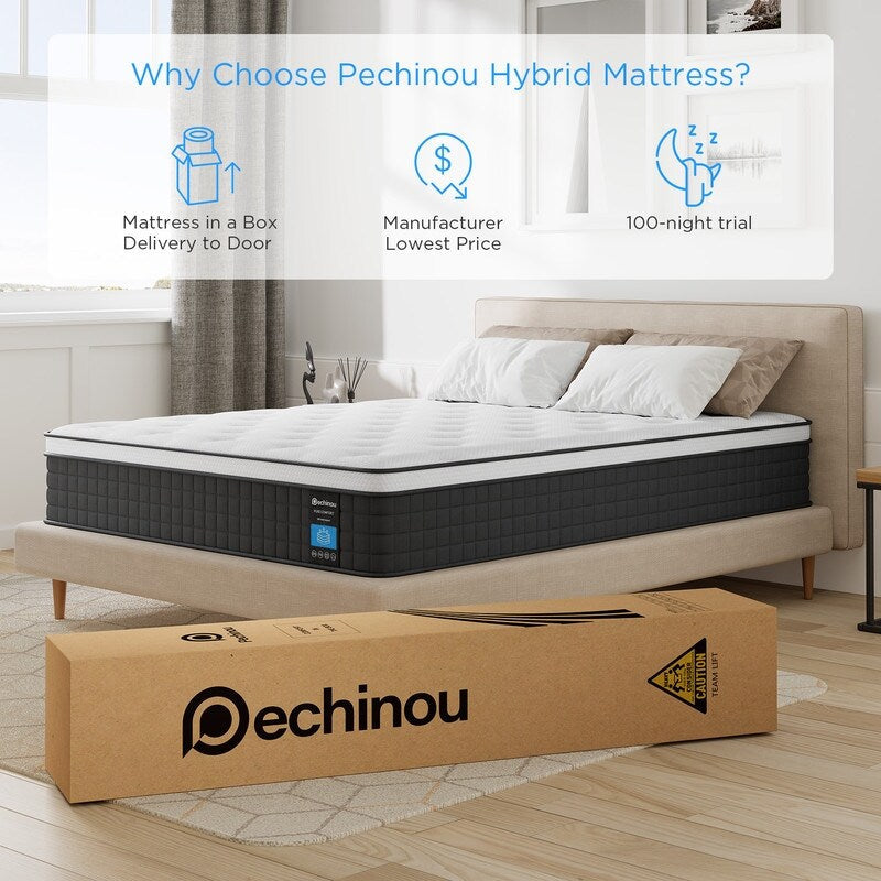 Materasso ibrido da 12 pollici in una scatola con memory foam in gel, sollievo dal mal di schiena e raffreddamento, supporto medio-rigido