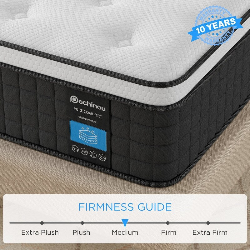 Materasso ibrido da 12 pollici in una scatola con memory foam in gel, sollievo dal mal di schiena e raffreddamento, supporto medio-rigido