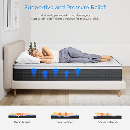 Materasso ibrido da 12 pollici in una scatola con memory foam in gel, sollievo dal mal di schiena e raffreddamento, supporto medio-rigido