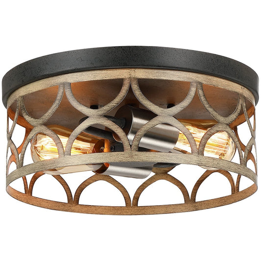 Plafoniera da soffitto a filo da 12 pollici a 2 luci color bronzo e legno - 12 W