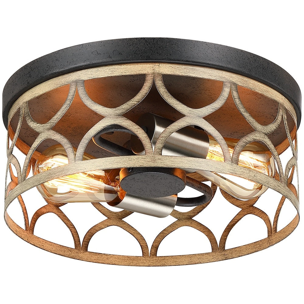Plafoniera da soffitto a filo da 12 pollici a 2 luci color bronzo e legno - 12 W