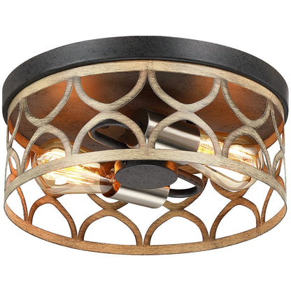 Plafoniera da soffitto a filo da 12 pollici a 2 luci color bronzo e legno - 12 W