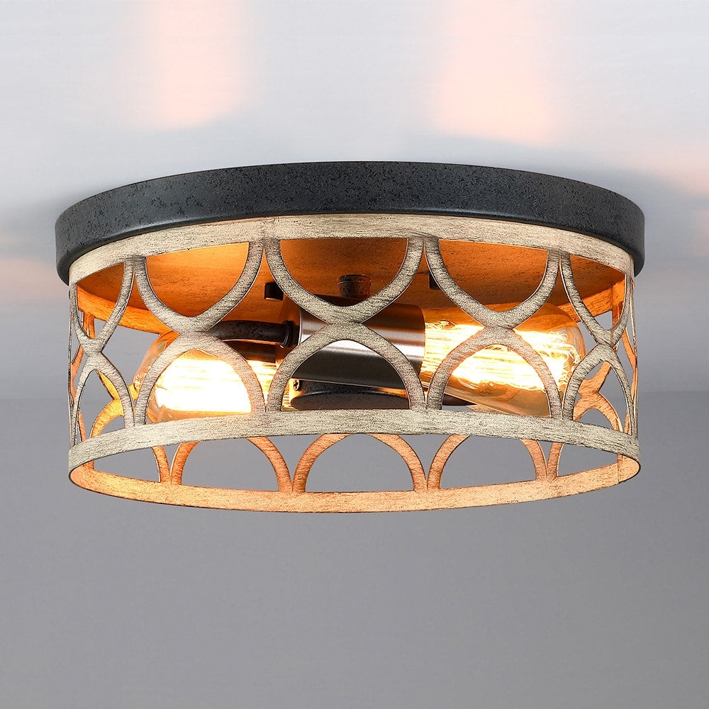 Plafoniera da soffitto a filo da 12 pollici a 2 luci color bronzo e legno - 12 W