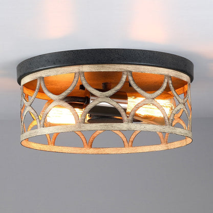 Plafoniera da soffitto a filo da 12 pollici a 2 luci color bronzo e legno - 12 W