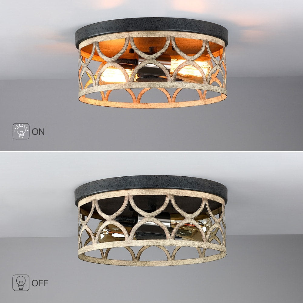 Plafoniera da soffitto a filo da 12 pollici a 2 luci color bronzo e legno - 12 W