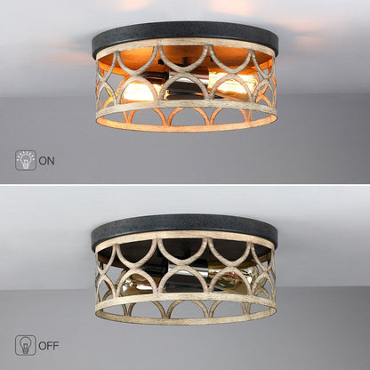 Plafoniera da soffitto a filo da 12 pollici a 2 luci color bronzo e legno - 12 W