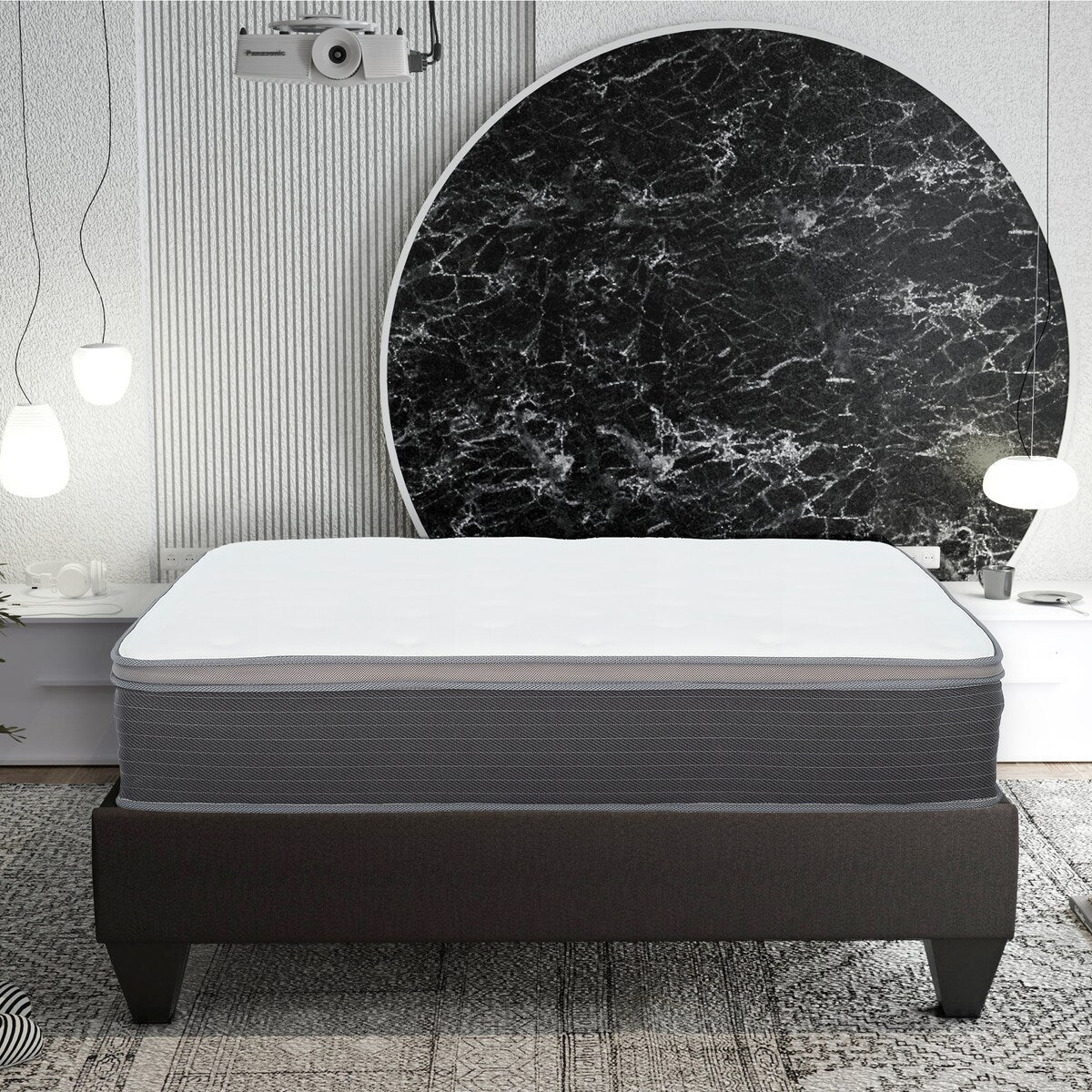 Materasso ibrido a molle insacchettate King Size da 12 pollici, letto in una scatola, materasso in memory foam con gel Euro Top, bianco/grigio
