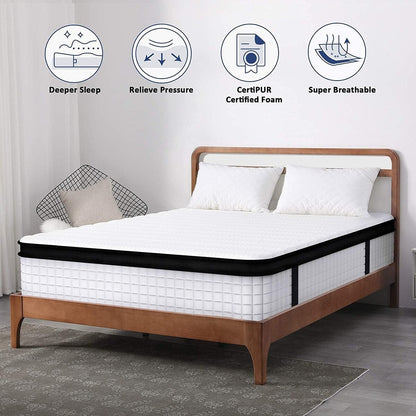Materasso matrimoniale XL con memory foam ibrido in gel di medie dimensioni da 12 pollici e molle insacchettate
