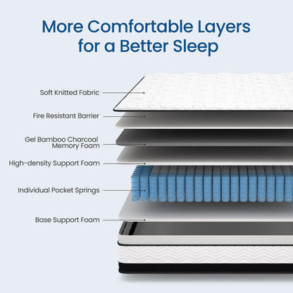 Materasso ibrido King da 12 pollici in una scatola, memory foam infuso di gel rinfrescante e materasso a molle insacchettate, rigidità media, 76 x 80 pollici
