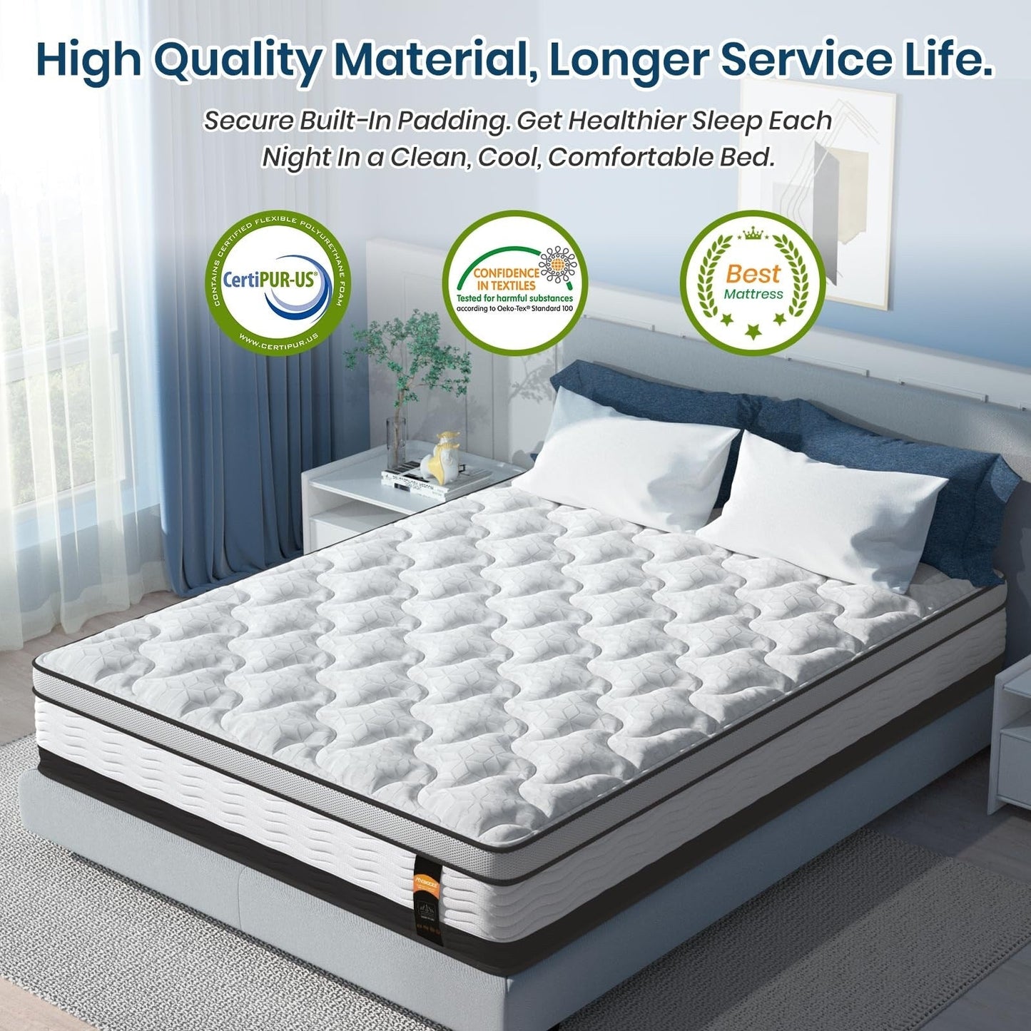 Materasso ibrido King da 12 pollici in una scatola, memory foam con infusione di gel rinfrescante e materasso a molle insacchettate, rigidità media, 76x80 pollici