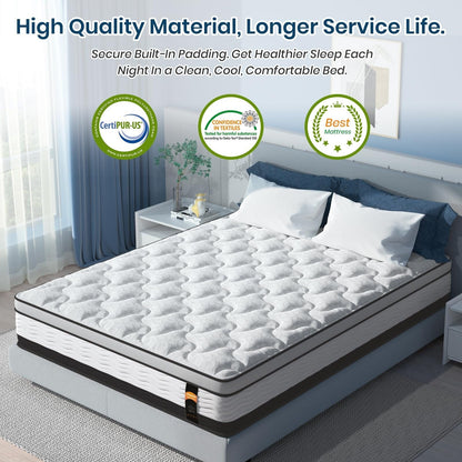 Materasso ibrido King da 12 pollici in una scatola, memory foam con infusione di gel rinfrescante e materasso a molle insacchettate, rigidità media, 76x80 pollici