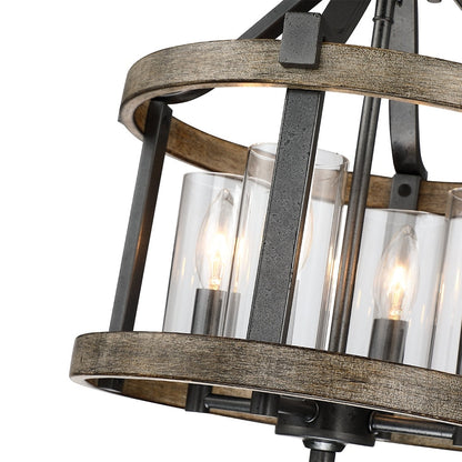 Lampada da soffitto semi-incassata moderna in ferro naturale e finto legno anticato da 12,5 pollici, 4 luci - 12,5 W