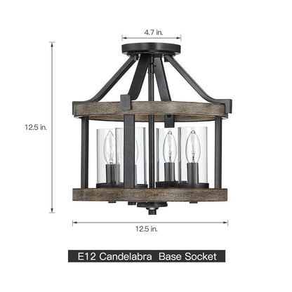 Lampada da soffitto semi-incassata moderna in ferro naturale e finto legno anticato da 12,5 pollici, 4 luci - 12,5 W